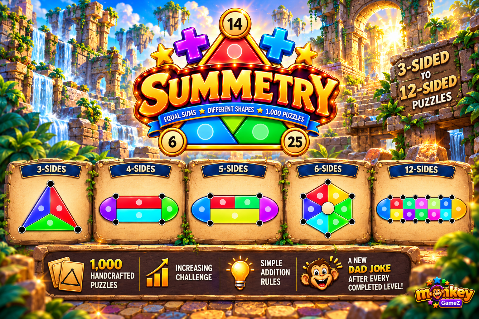 Summetry – arrange numbers in shapes from 3 sides up to 12 so everything adds up in balance